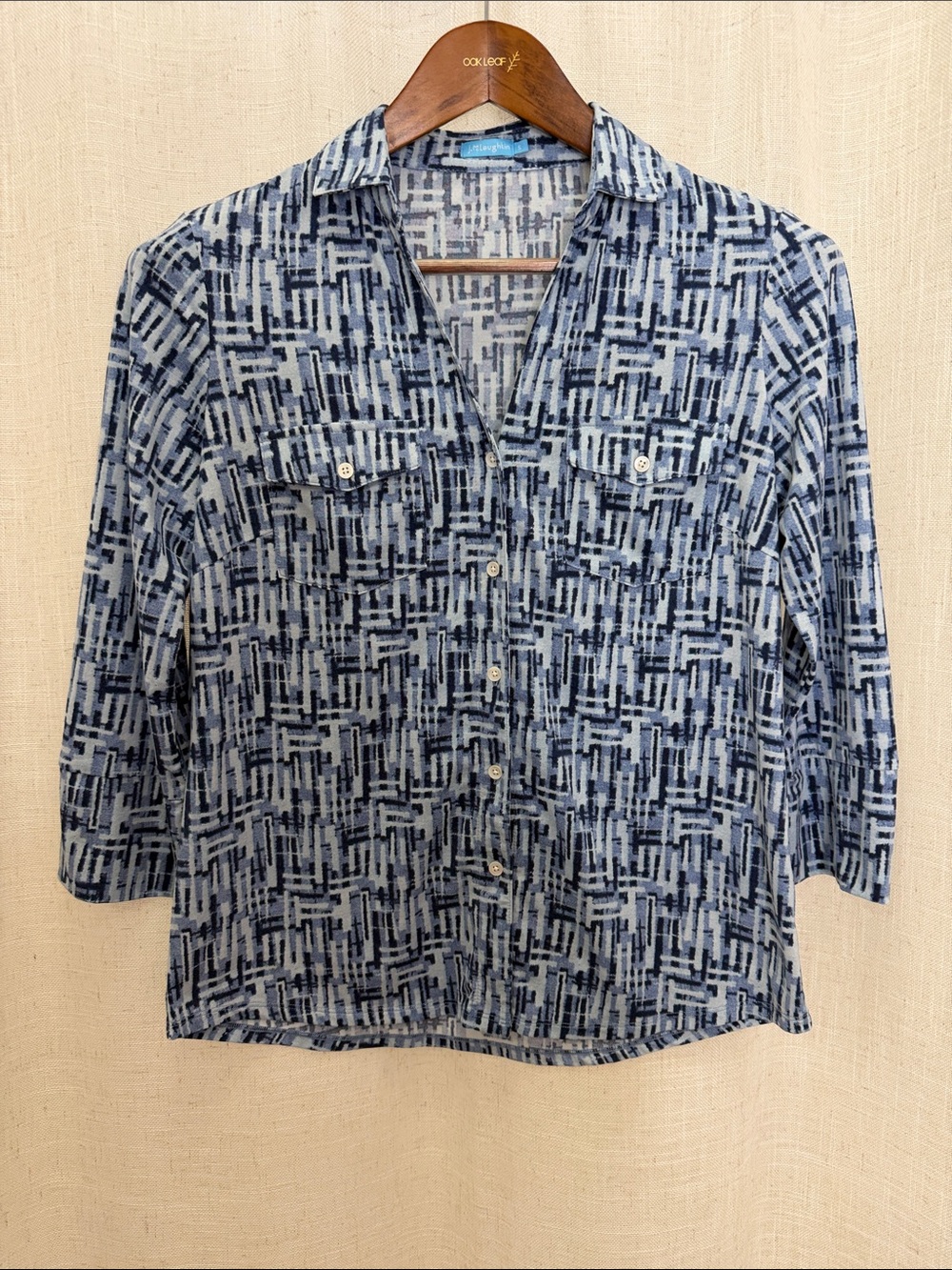 J McLaughlin Blue Patterned Button-Front Women’s Shirt Size Small